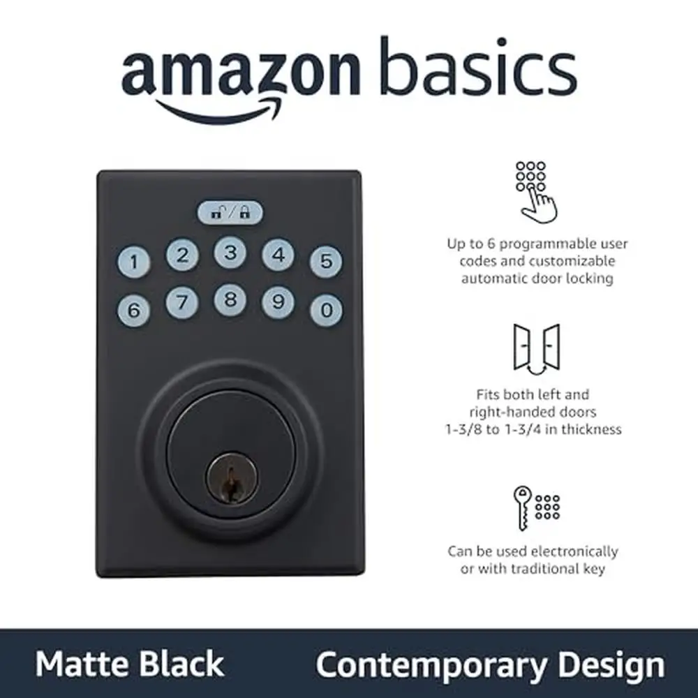 Keyless Entry Electronic Deadbolt Door Lock Matte Black 6-Pack Single Cylinder Touch-Control Keypad Key Lock Residential