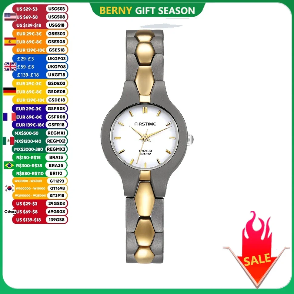 BERNY Titanium Women\'s Watch Fashion Quartz Ladies Watches Small Dial Japan Movement Lightweight Golden Wristwatch Waterproof