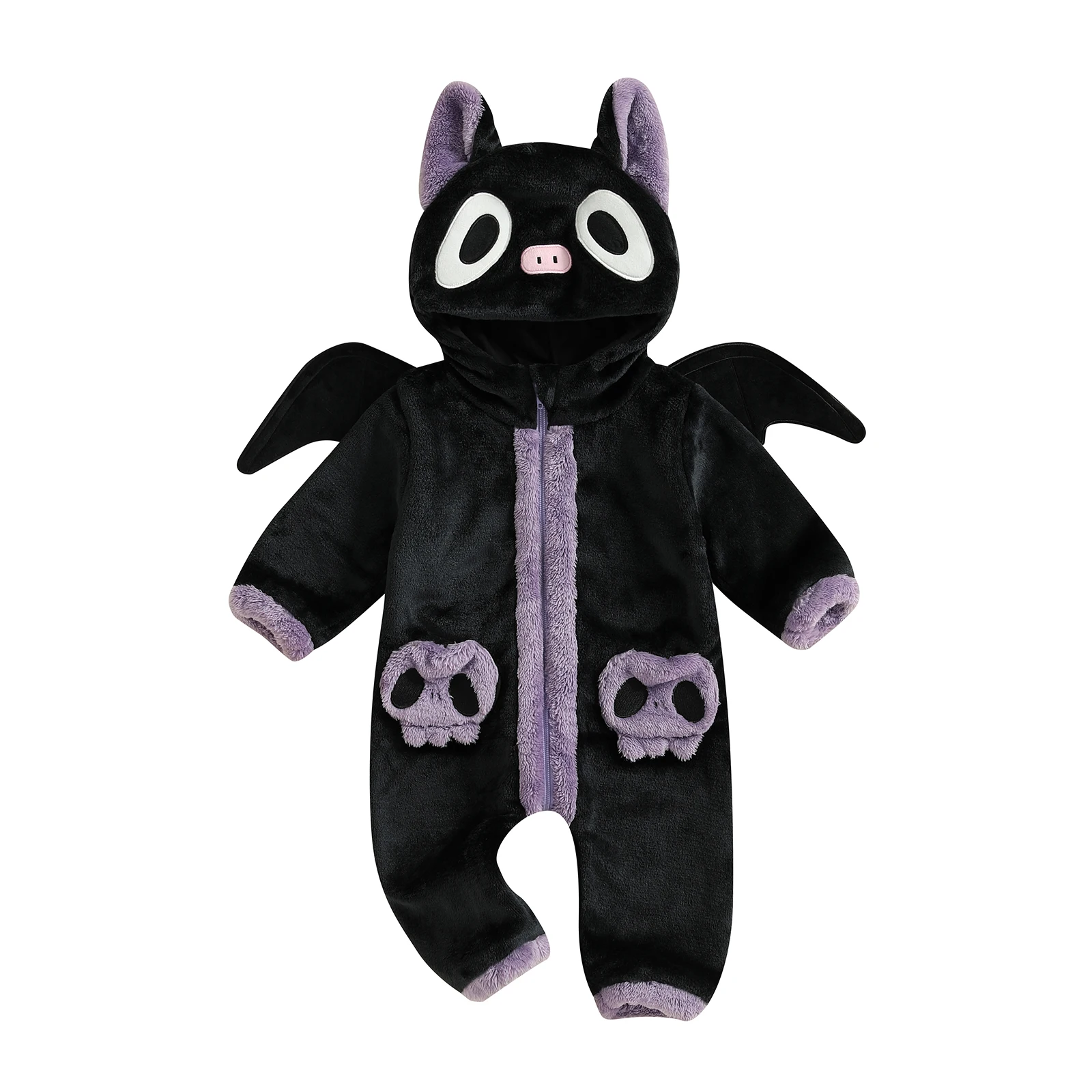 

Toddler Baby Black Cat Costume Fleece Long Sleeve Hooded Jumpsuit Halloween Cosplay Clothes