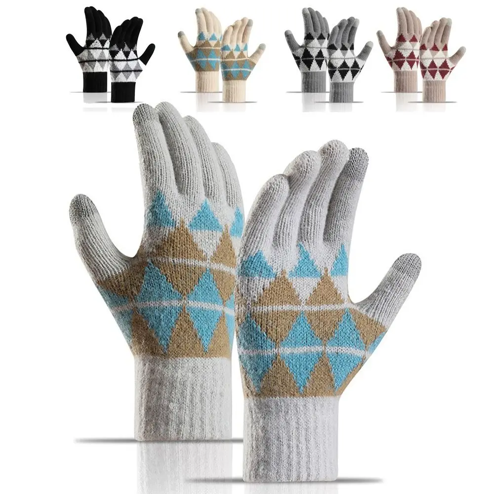

Cute Thickened Knitted Gloves Touchscreen Cold-proof Five Finger Gloves Windproof Breathable Winter Gloves Men Women