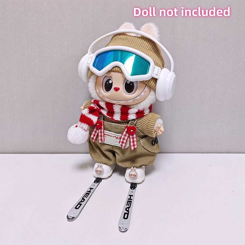 17 سنتيمتر لطيف أفخم دمية الملابس الشتاء نظارات التزلج مجموعة الزي اكسسوارات ل Labubu V3 V1 V2 هدية الكريسماس