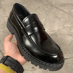 Thick Sole Men Cow Leather Loafers Slip On Men Shoes Bussiness Formal Shoes For Men Dress Footwear Sapato Social Masculino