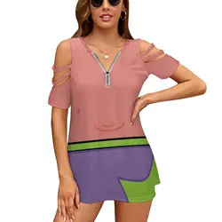 Patrick Star Belly Button. Women Zipper Sexy Printed Vintage T Shirts Tops Full Print T-Shirt Square Pants Patrick Star Patrick