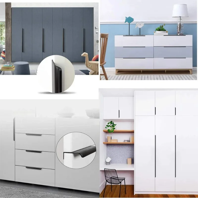 

Punch-free Door Handle Modern Cabinet Pulls Black Drawers Wardrobe Furniture Aluminum Alloy Durable Non-rusting Easy