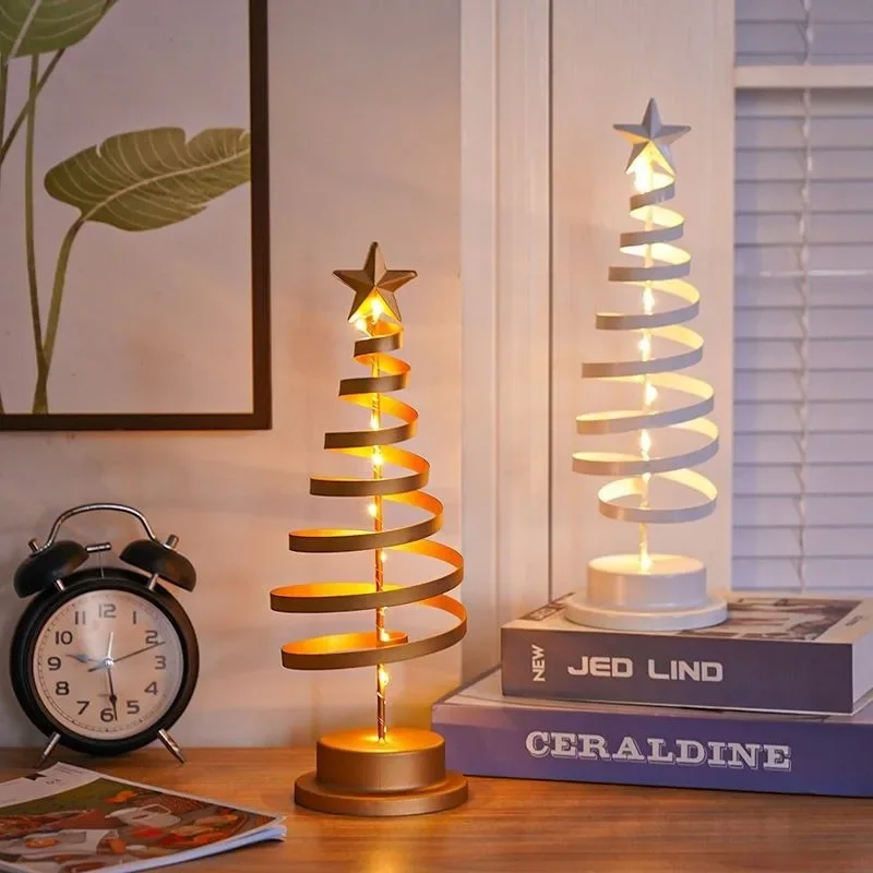 Creatively Christmas Lights Tree Fairy Lamp Tree Metal Spiral Star Lighting Holiday For Home Living Room Decoration Night Lamp