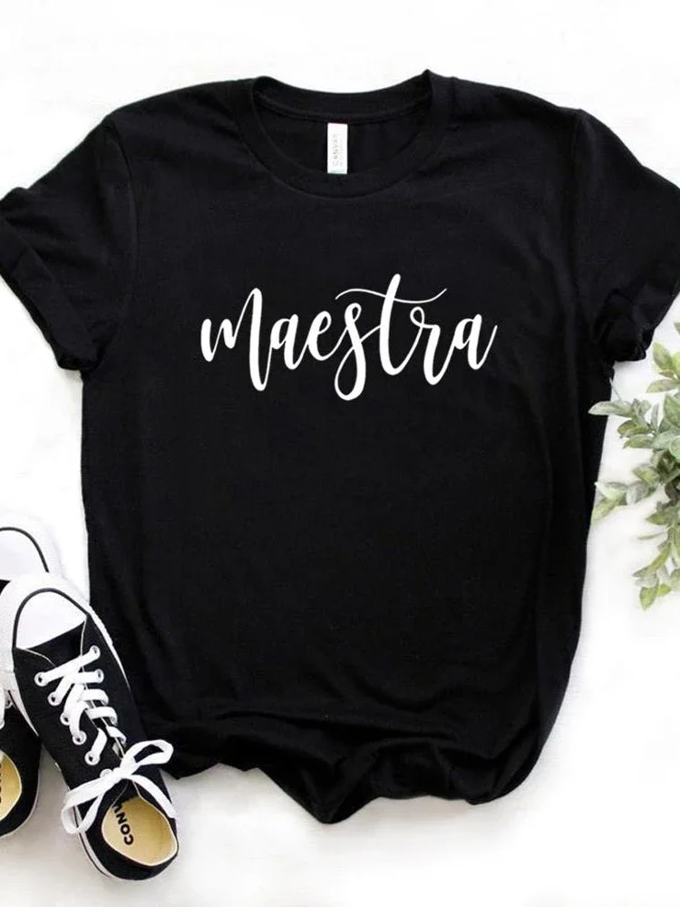 Women T Shirt Maestra Letters Print Tshirt Women Short Sleeve O Neck Loose T-shirt Ladies Causal Tee Shirt Clothes Tops