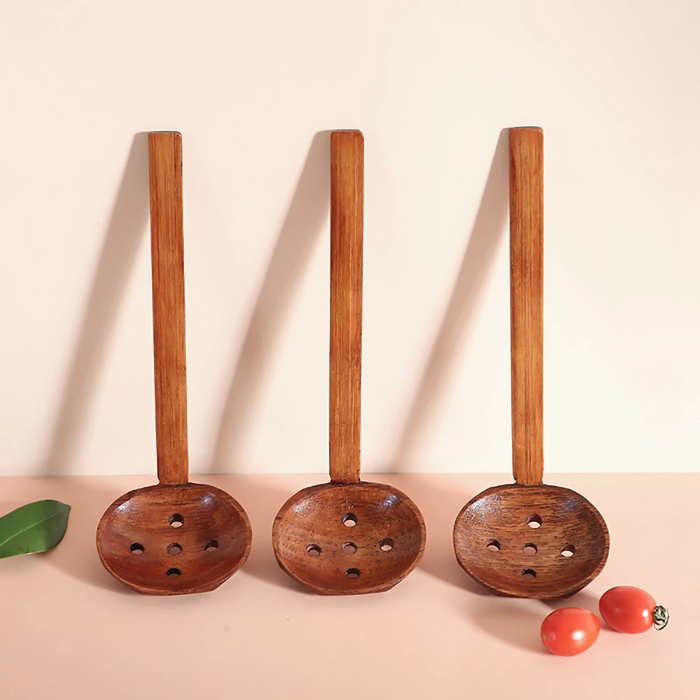 Nature Multi-Use Ladle Long Handle Colander Japanese Style Slotted Spoon Soup Spoon Ramen Spoon Kitchen Utensil Tool