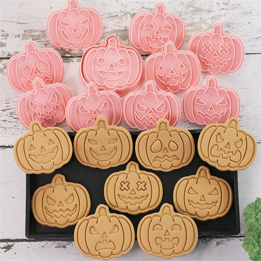 10pcs Cookie Cutter Set G Type, Cartoon Pumpkin & Funny Expression Shaped, For Fondant, Cookie, Biscuit, Pastry, Cake Decorating