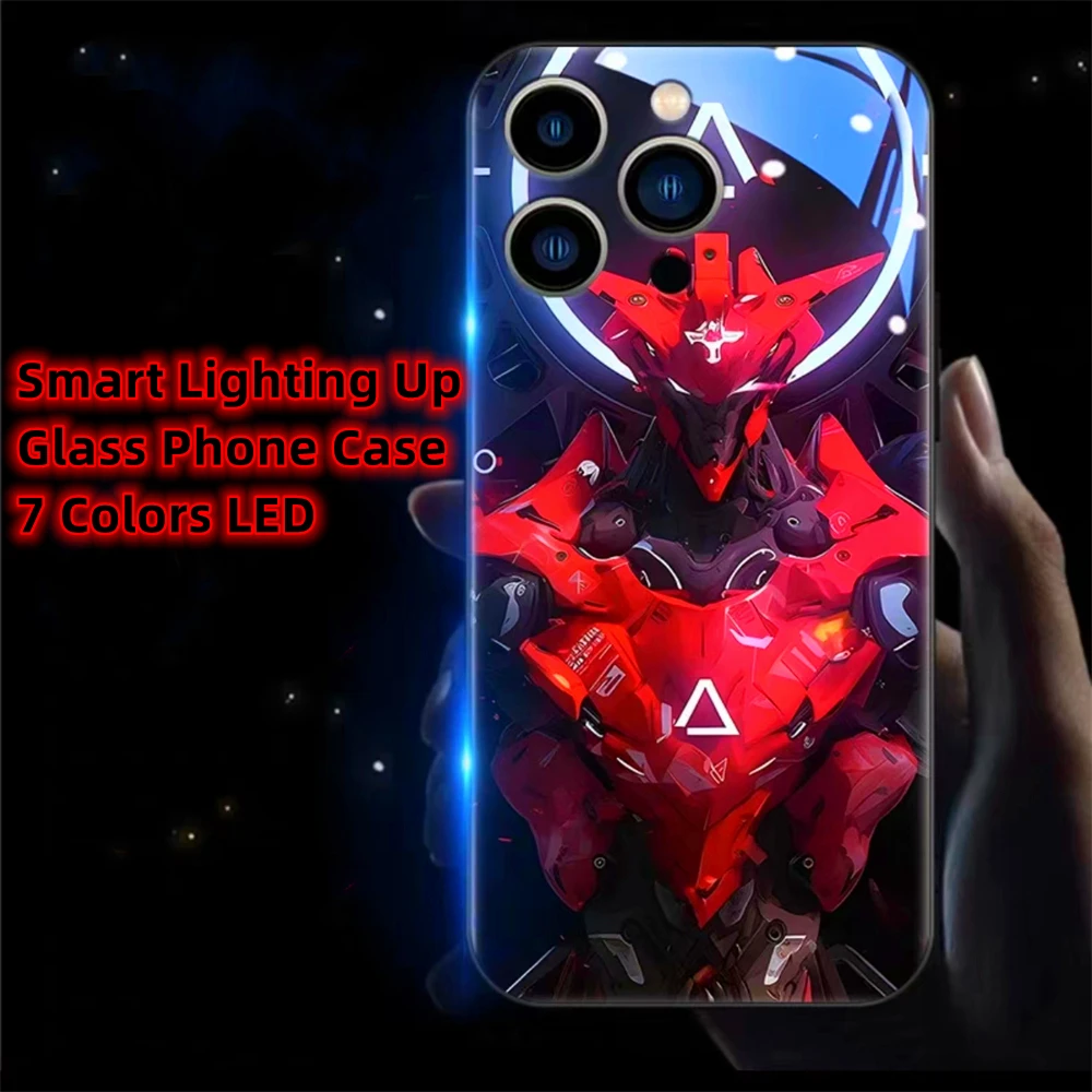 

Future Armor Machinery Sound Music Control Led Light Phone Case Glitter Cover For iPhone 15 14 13 12 11 Pro Max XR XS Plus 7 8