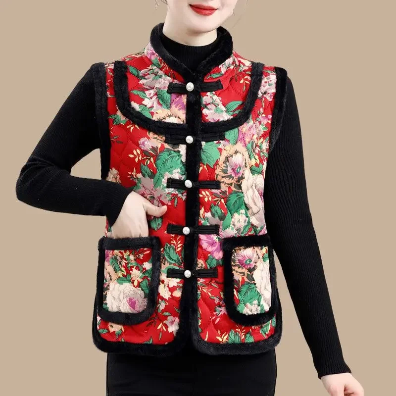 2025 Otoño Invierno chaleco cálido chaqueta de mediana edad mujeres mayores con felpa moda gruesa chaleco de algodón sin mangas abrigo Top chaleco