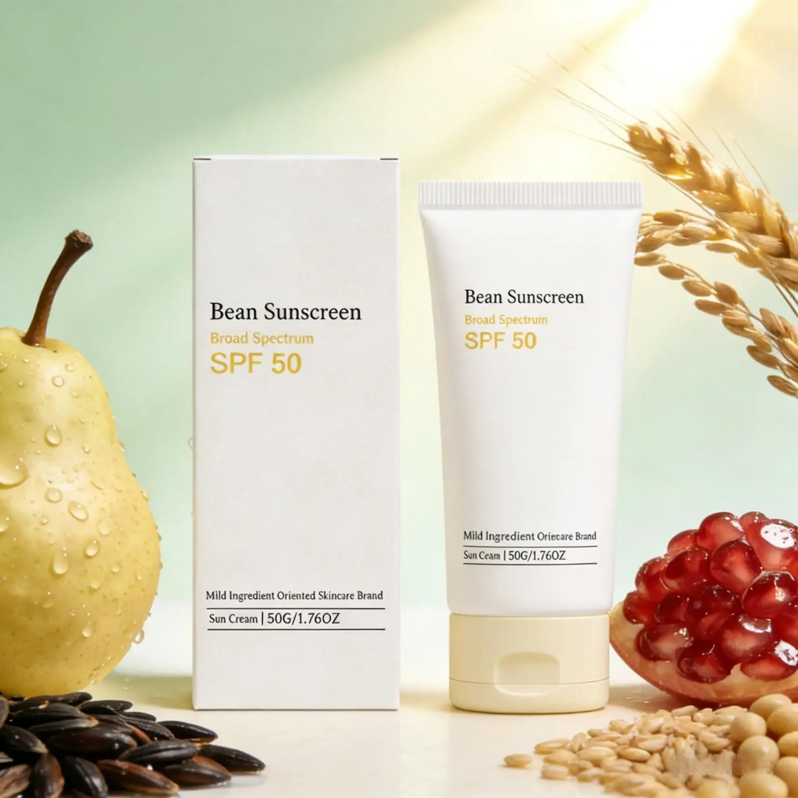 

Bean Sunscreen Spf 50 Anti UV Protection Antioxidant Sunblock Non-sticky Lightweight Panthenol Moisturizing Facial Sunscreen 50g