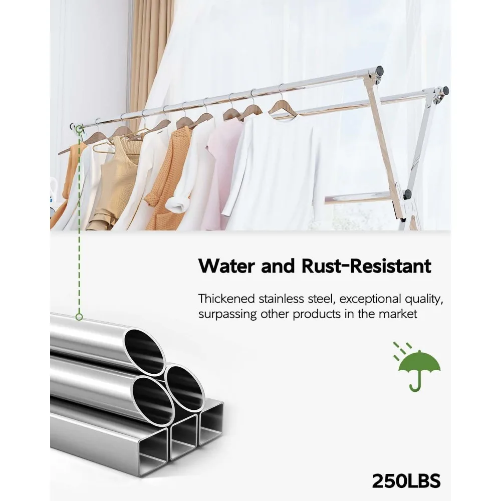 Heavy Duty Collapsible Laundry Drying Rack, 95 Inches, Suitable for Indoor and Outdoor Use, Folding Design for Easy Storage
