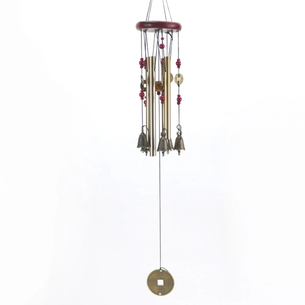 Aluminum Tube Wind Chimes 6 Tuned Tubes Deep Tone Multi-Pipe Wind Chimes Bronze Bell Golden Finish Wooden Wind Chimes