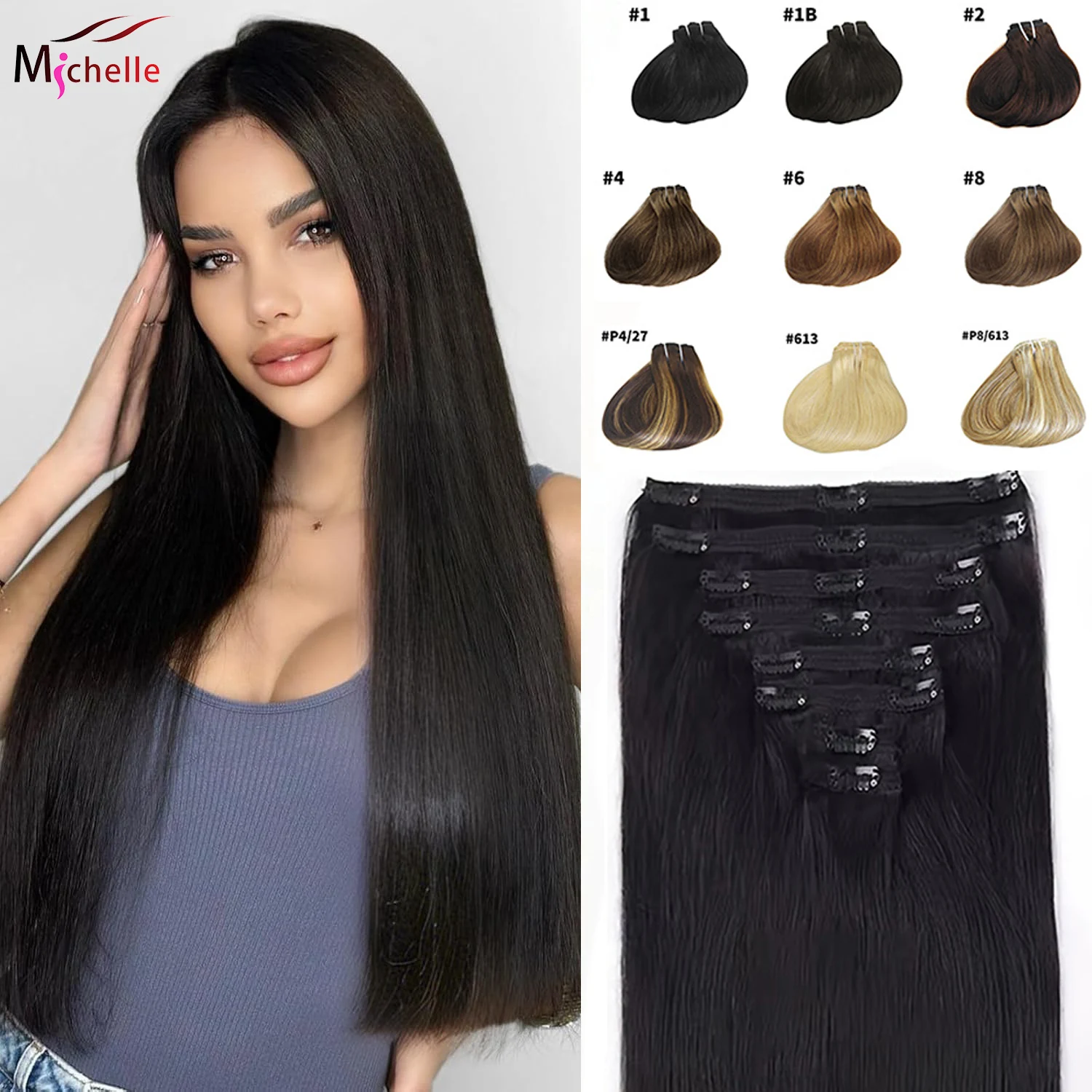 

Заколки, прямые бразильские человеческие волосы, натуральный цвет, невидимые заколки для наращивания волос, полная голова, натуральный цвет, заколка