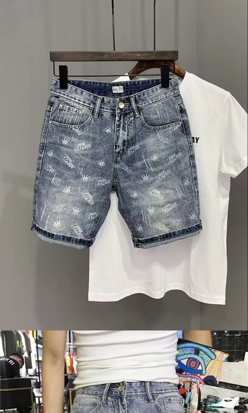 Luxury Denim Casual Short 2025 New Summer Short Jeans Pants For Men Washed Printed Fashion Korean Punk Trendy Cowboy Pants
