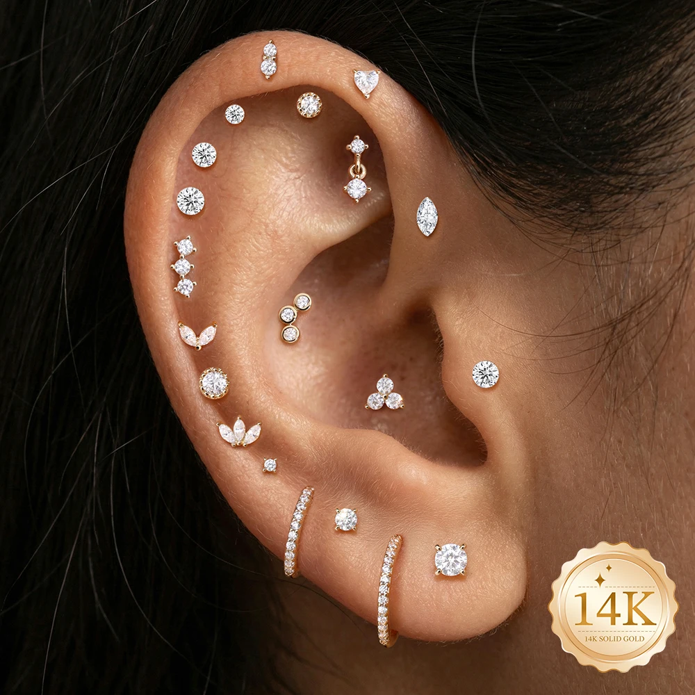 AIDE 14K Gold Stud Earrings fo - Star Flat Back ulasan dan harga