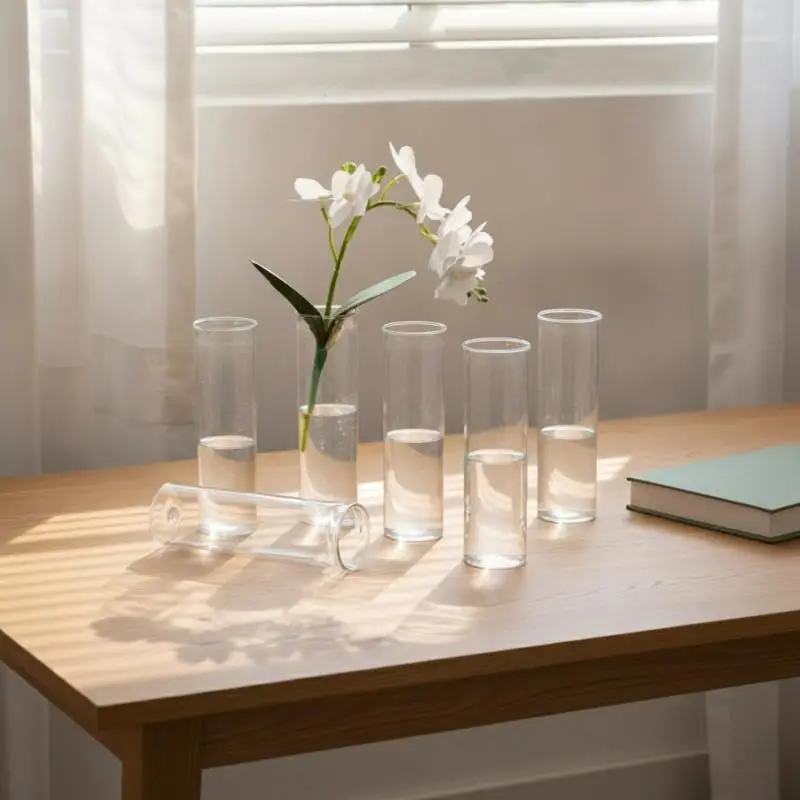Clear Cylindrical Hydroponic Vase 1/2PCS Durable Flower Wrapping Holder for Bedroom Desktop Home Ornament