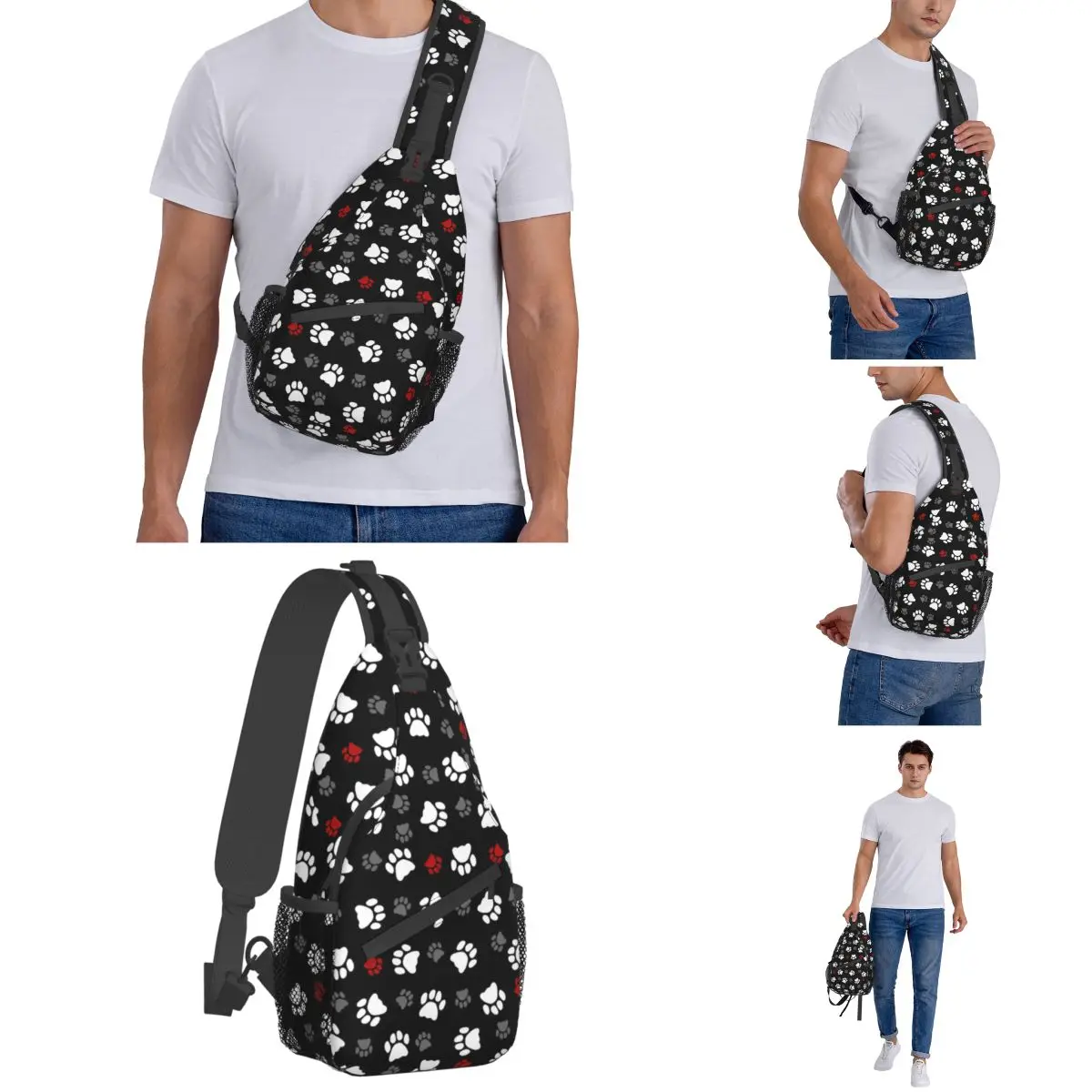 Cute Paw Crossbody Sling Bag Pattern Chest Bag Dog cute anime Shoulder Backpack Daypack for Hiking Outdoor Cycling Satchel