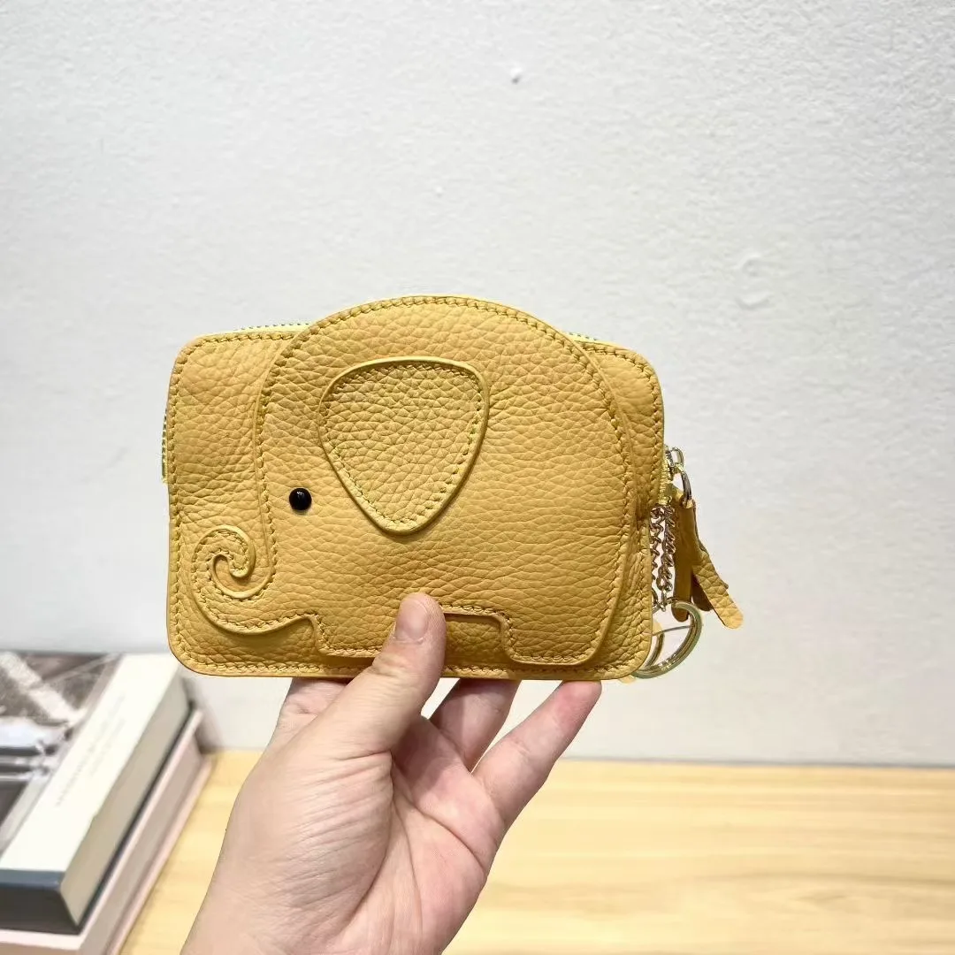Genuine Leather Cute Purses For Women Coin Pouch Cowhide Wallets Elephant Design Slim Money Bag For Girls Card Holders
