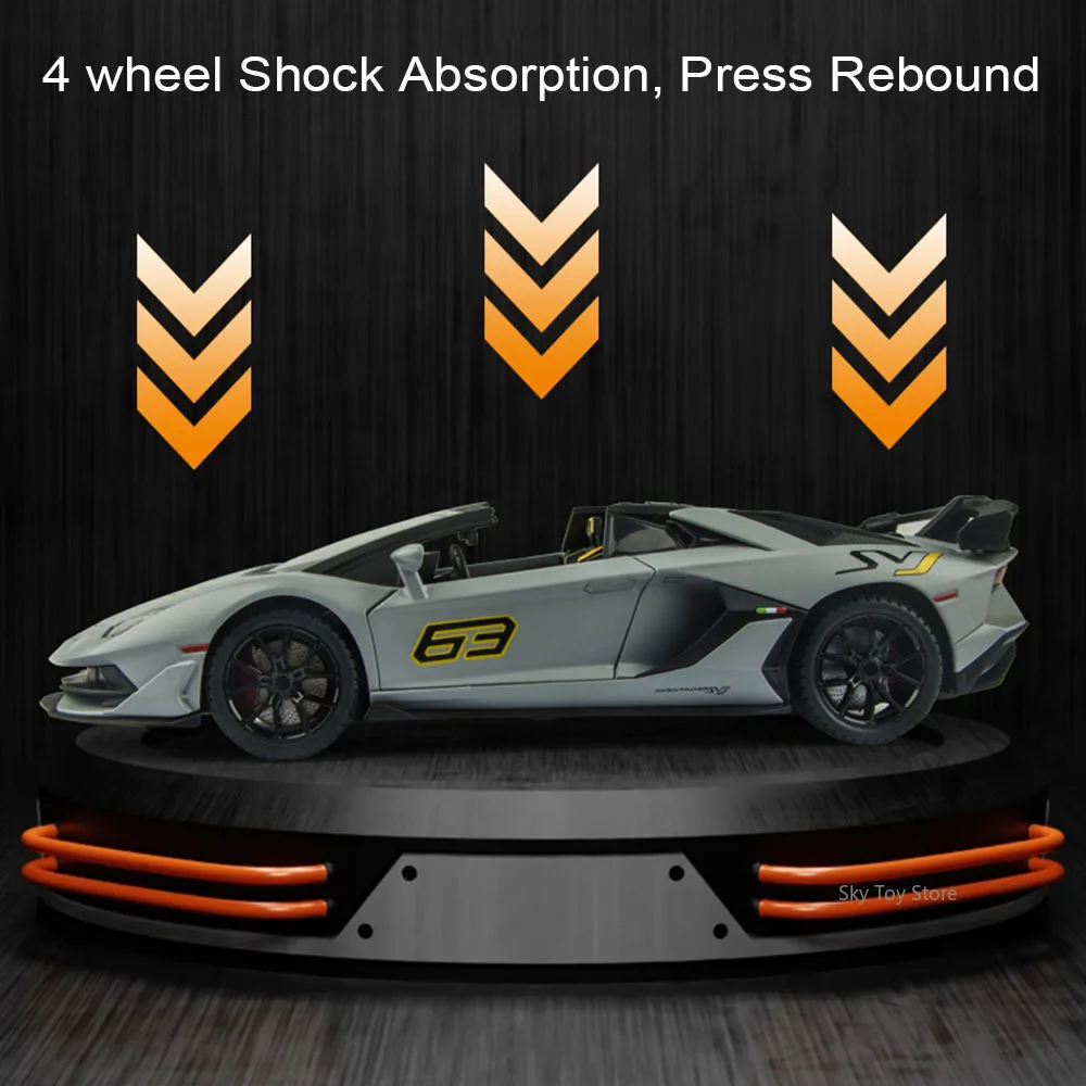 1:24 Lambor SVJ63 Revuelto Diecast Alloy Sports Car Model Toy Doors Opened Sound Light Pull Back Miniature Vehice Boyfriend Gift