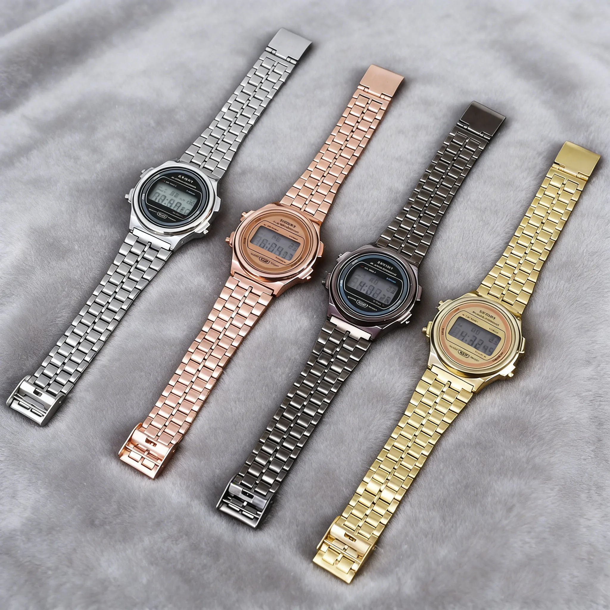 Relógio Eletrônico Casual Feminino com LED, Pulseira de Aço Vintage, Relógios Dourados para Mulheres, Relógio de Pulso Esportivo Dobrável