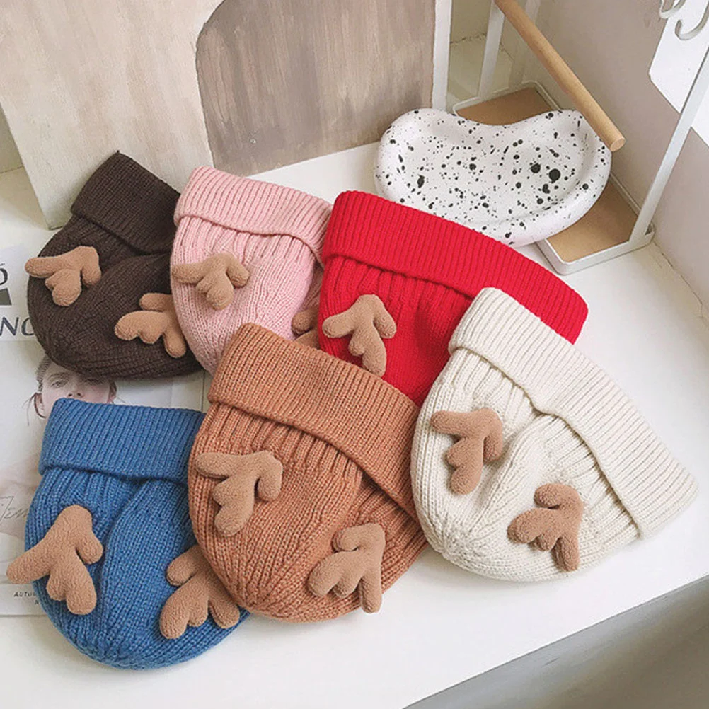 

Cute Deer Elk Antler Hat Winter Warm Plush Knitted Ear Warmer Hat Bonnet Boy Girl Beanie Christmas Hat Head Circumference56-62CM