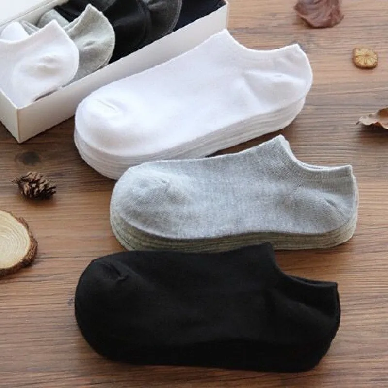 Short Men Socks Solid Color Black White Gray Breathable Cotton Socks Women Non-slip Business Low Cut Socks Ankle Boat Socks