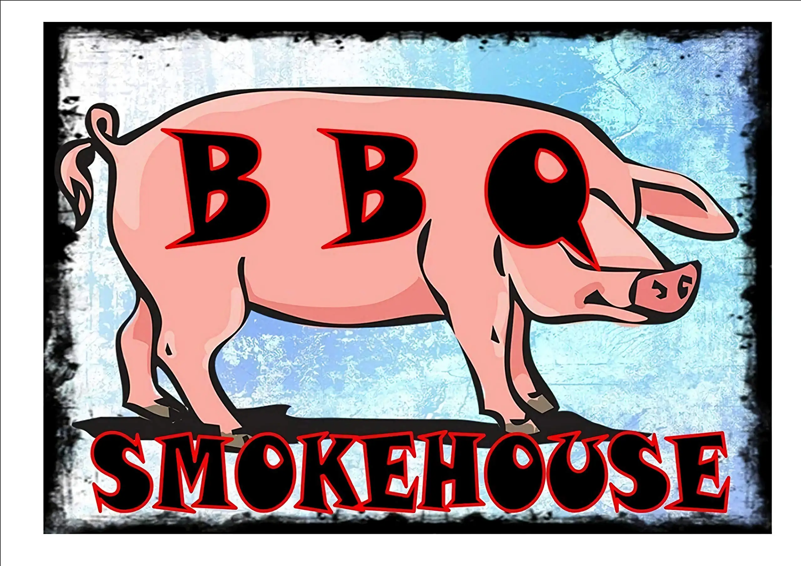 Vintage New Tin Poster BBQ Smokehouse Sign Vintage Style BBQ Sign Barbecue Metal Tin Sign  Retro Art Family Kitchen Bar Restaura