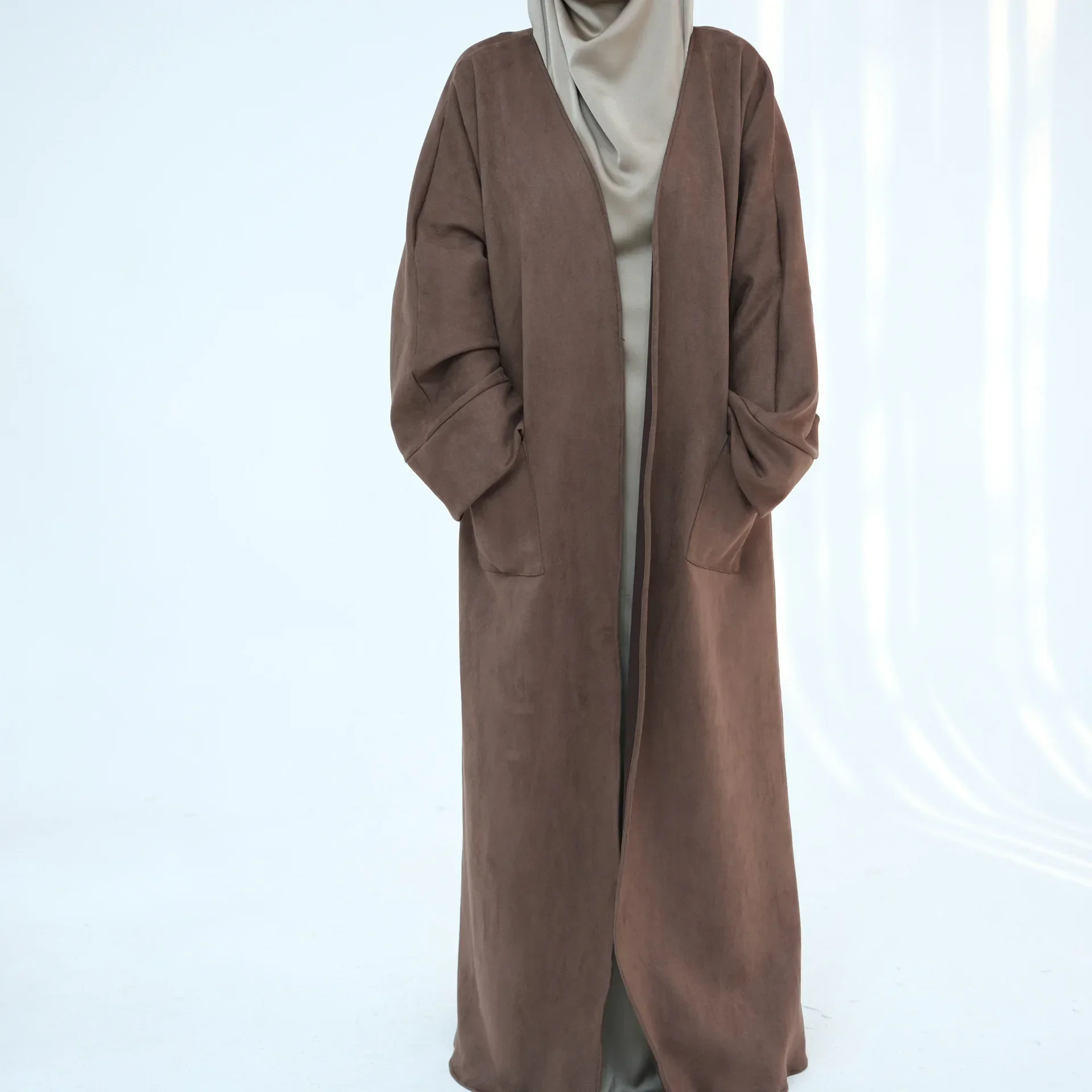 Turkey Dubai Djellaba Suede Cardigan Dress Muslim Women Open Abaya Kimono Kaftan Eid Kebaya Islam Clothing Arabic Robe Jalabiya