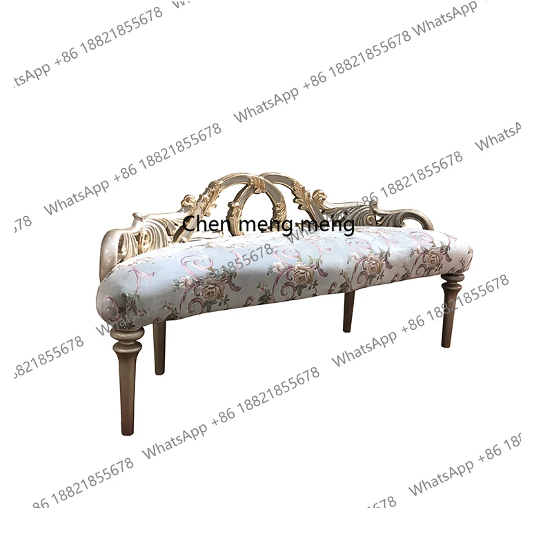 

French solid wood bedside stool luxury carved bedroom bed sofa stool change shoes bedside bench