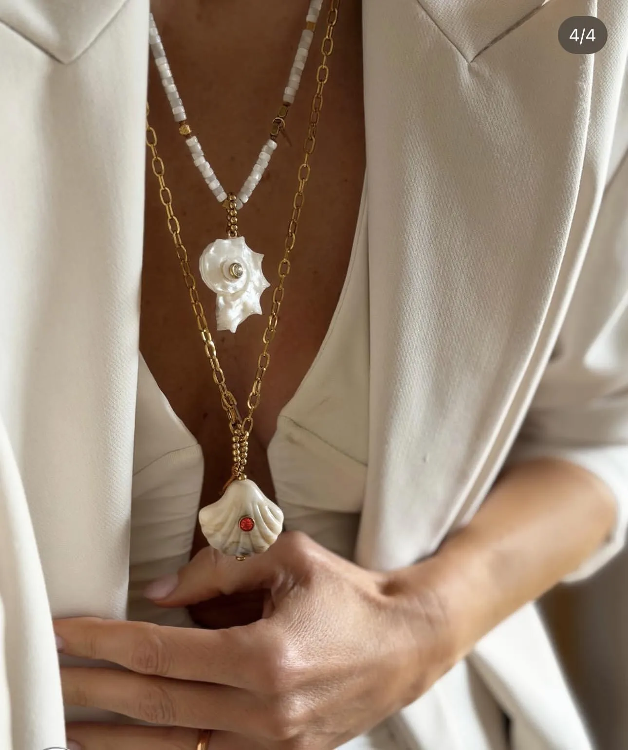 Handmade Stainless Steel Necklace with Natural Shell Beads