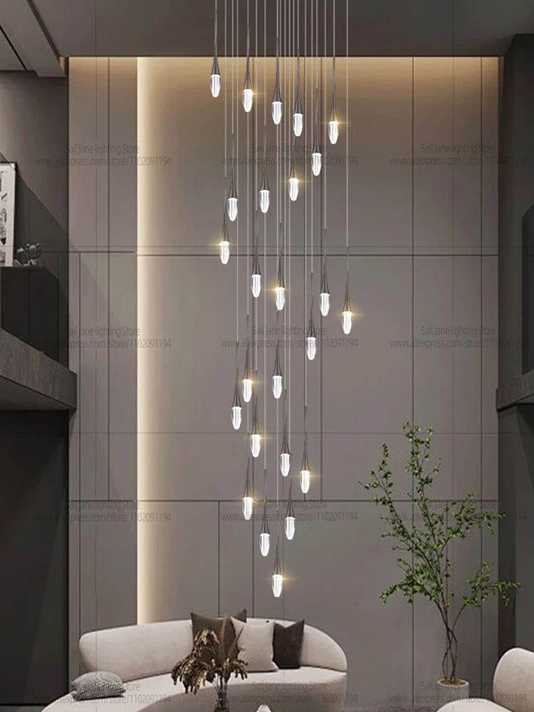 Nordic Minimalist Chandelier Home Decor Living Room Loft Chandelier Interior Lighting Duplex House Villa LED Stair Pendant Light