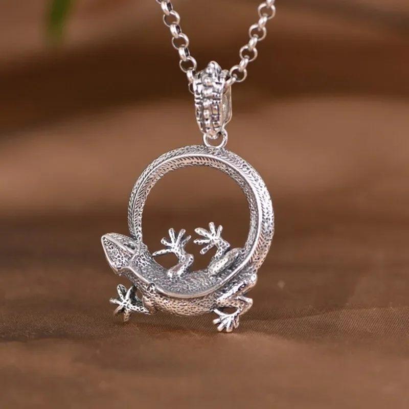 

New S925 Silver Vintage Fashion Personality Lizard Men's and Women's Pendant