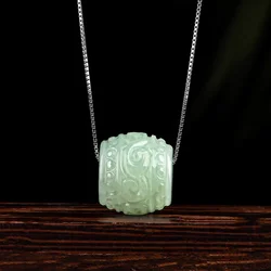 Natural Myanmar Jadeite Road Lutong Pendant Ladies 925 Silver Transshipment Bead Necklace Hand-carved Luxury Fine Jewelry