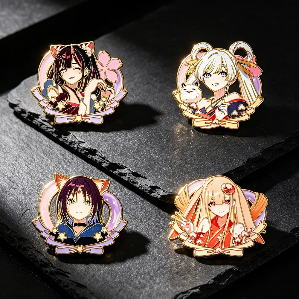 4Pcs Anime Hard Enamel Pin Set Kaguya Cosmic Princess Cute Character Lapel Brooch Gold Plated Metal Badge for Backpack