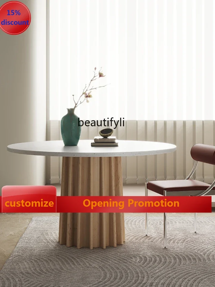 

ss7304Solid Wood round Dining Table Home Small Apartment Modern Minimalist Living Room Marble Table Retro Dining Table