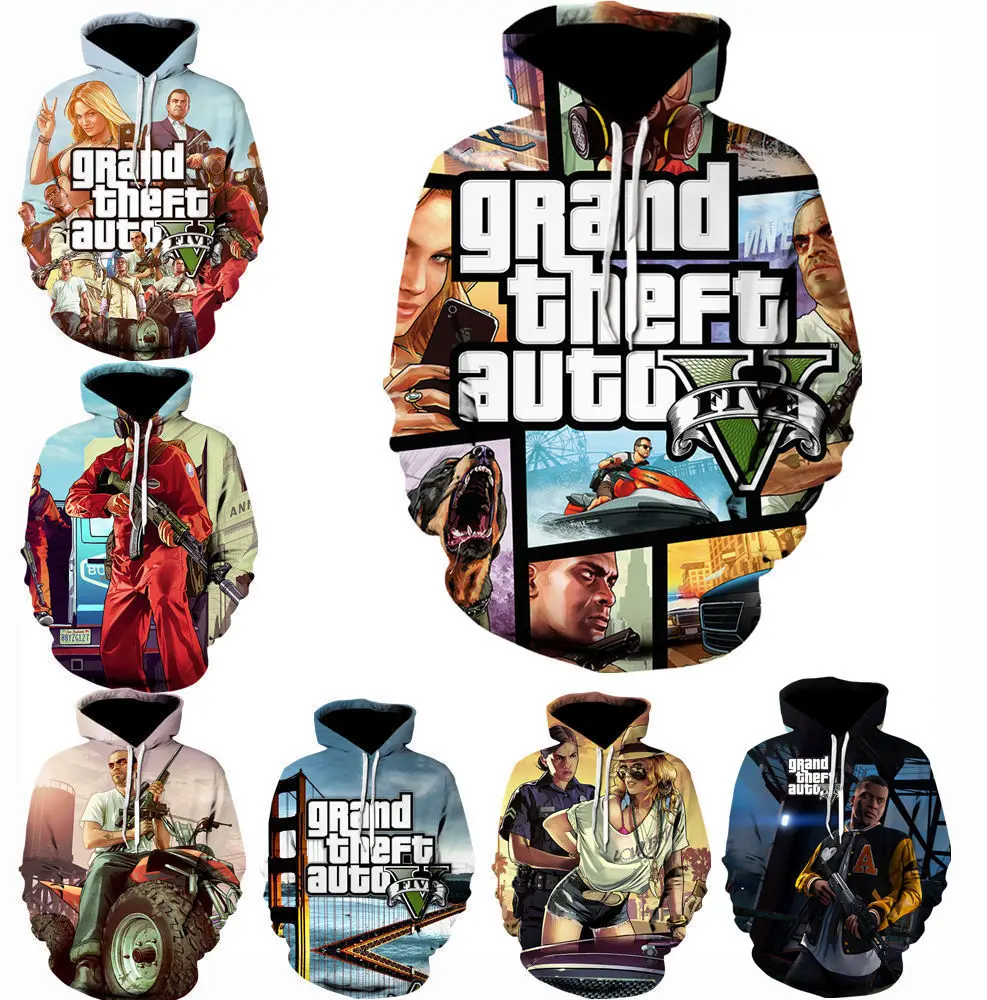 Game GTA 5 3D Print Grand Theft Auto Men Women Hoodies Hip Hop Oversized Pullover Hooded Sweatshirts Streetwear Kids Clothing