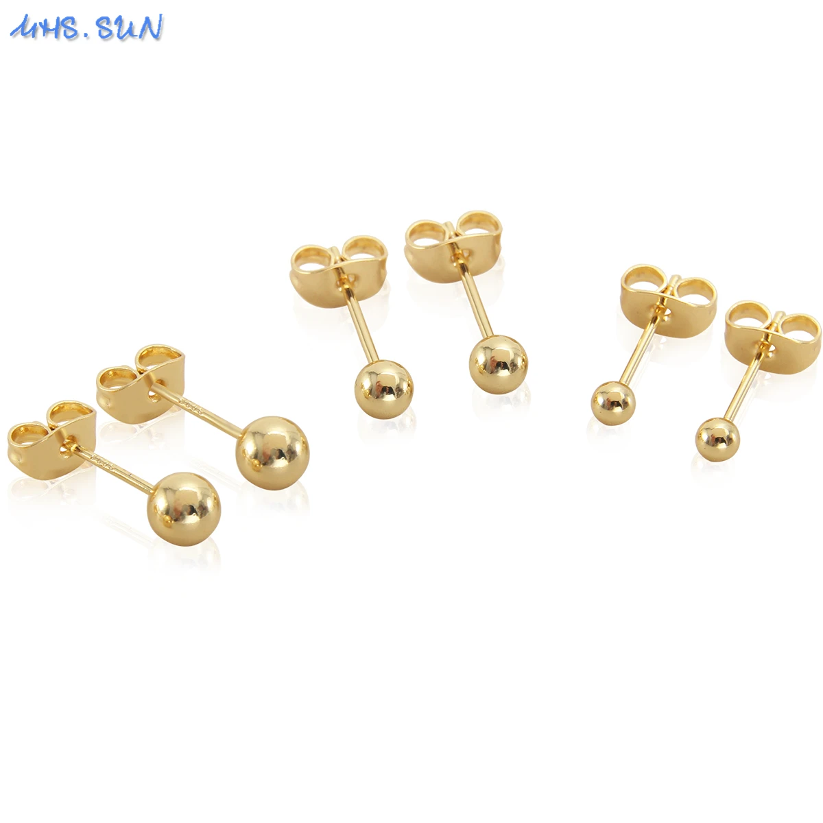 MHS.SUN Simple Daily 3/4/5mm Stud Earrings Gold Plated Tiny Round Ball Cartilage Ear Piercing Arete Minimalist Women Men Jewelry