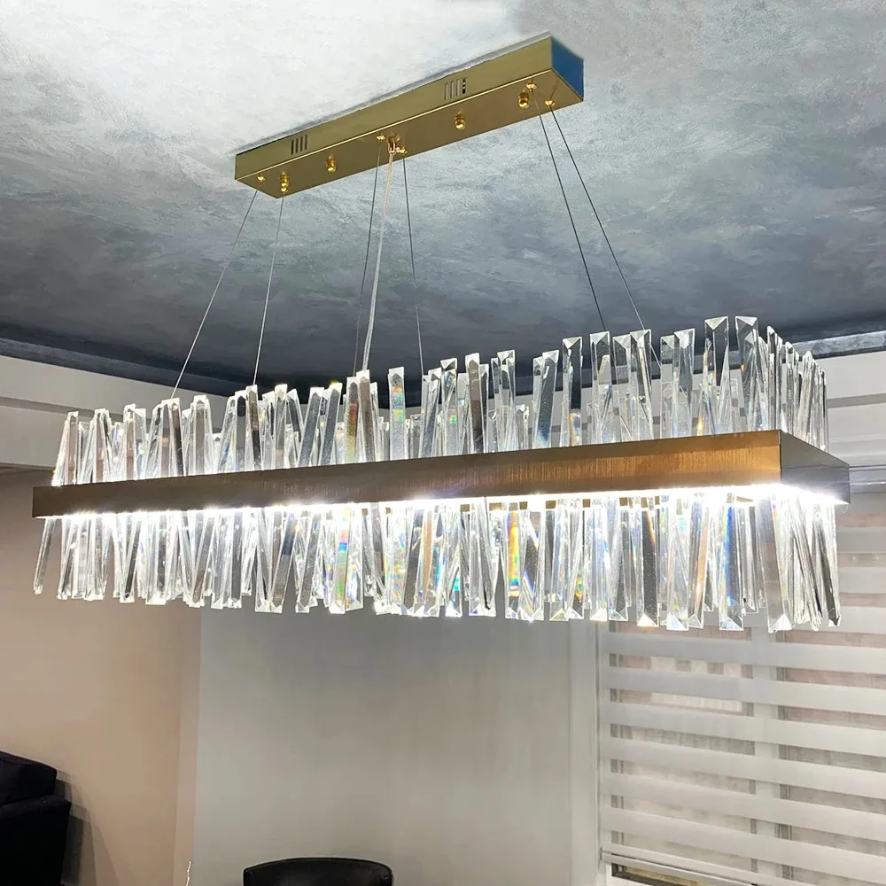 

Postmodern crystal lamp restaurant pendant light luxury rectangular crystal restaurant light LED bar counter pendant light