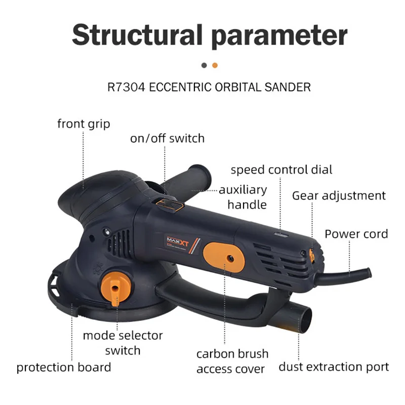 7304 500W Electric Eccentric Sander 6 Gears Speed Adjustment 6 Inch 150mm Wood Sanding Processing Car Polishing Machine