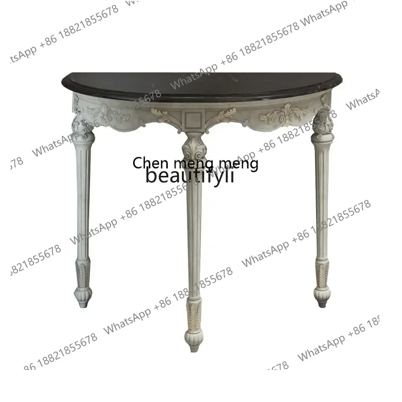 

X CQYAmerican French entrance cabinet solid wood carving flower old entrance table European living room semicircular wall table