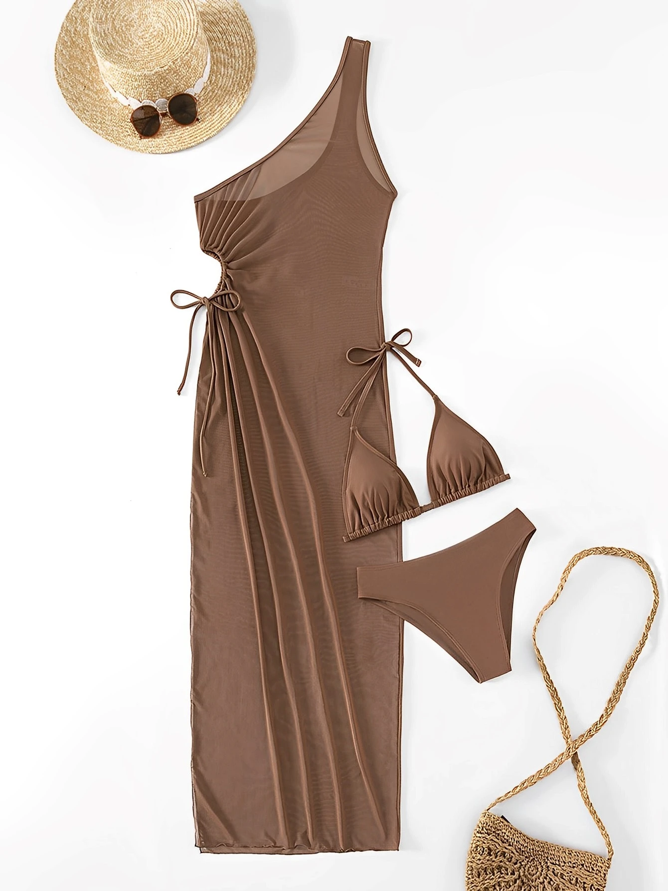 Bikini 3 pièces avec string de proximité pour femme, robe découpée sur le côté, maillot de bain triangle, maillots de bain sexy pour femme, natation