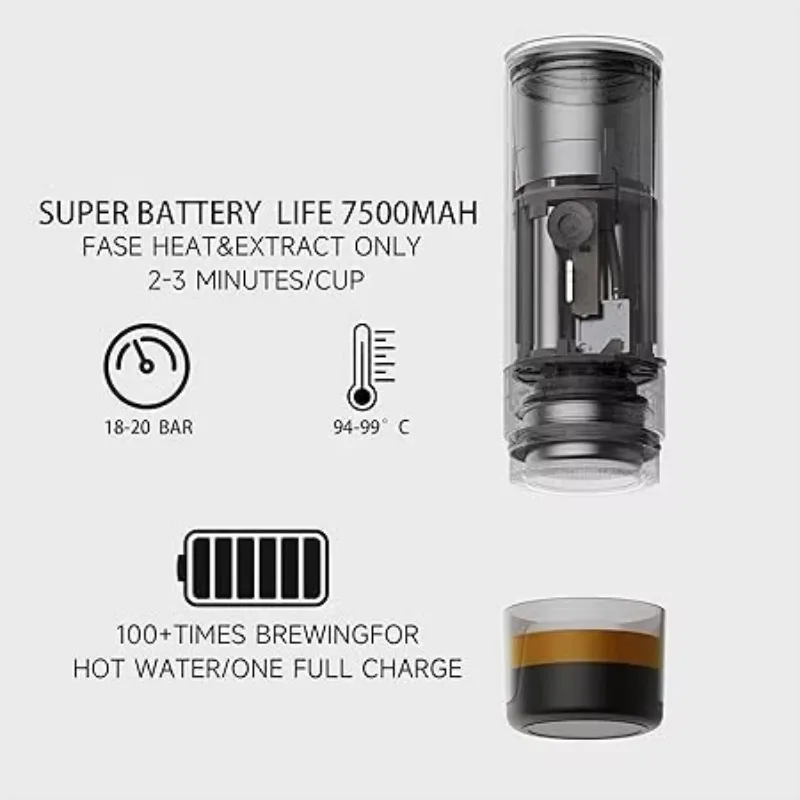 Travel Portable Coffee Machine Long Battery Life Self-heating Coffee Maker Espresso Personal Coffee Maker PCM04A