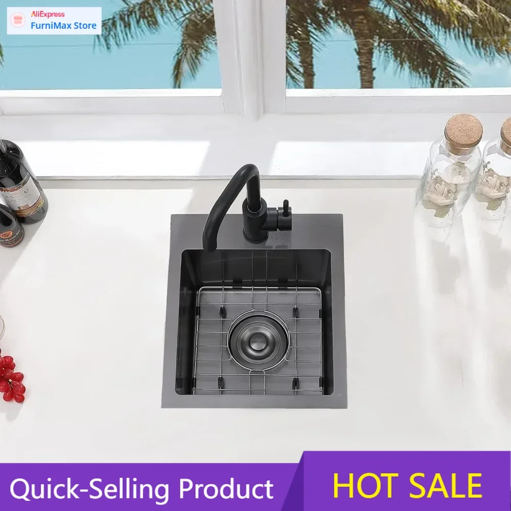 

Ограниченная по времени акция: VCCUCINE Gunmetal Black Bar Sink Drop in, 13x15 дюймов, врезная мойка для автодомов и небольших кухонь, ручная работа, нержавеющая сталь