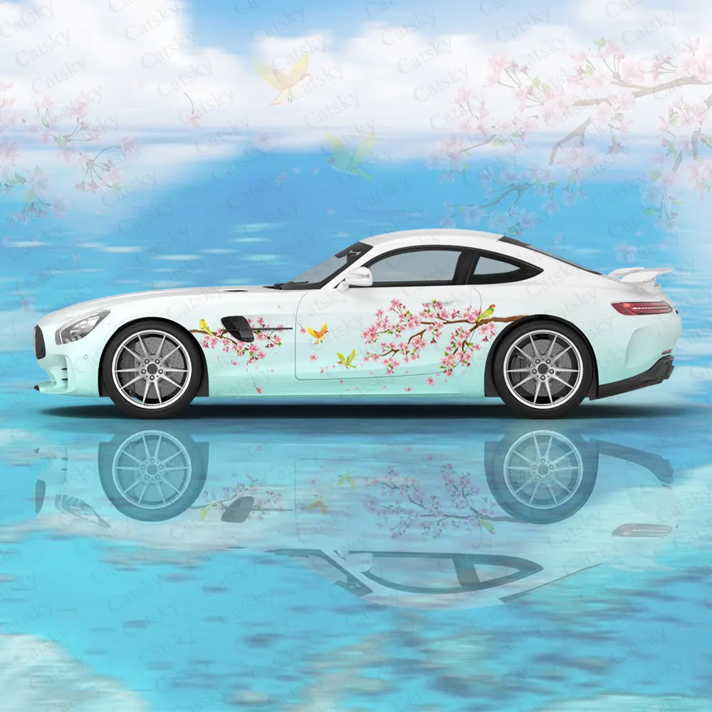 

Chinese Peach Blossoms and Cute Birds Car Body Sticker Itasha Vinyl Car Side Decal Sticker Car Body Sticker Car Decor Sticker