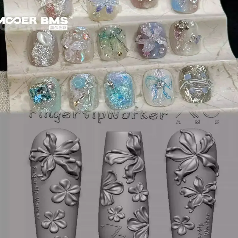 Modelli per nail art Stampo per unghie Fiore di cristallo di ghiaccio Tulipano Fiocco 3D Silicone Acrilico Rilievo Decorazioni per unghie fai da te Strumenti di progettazione per manicure