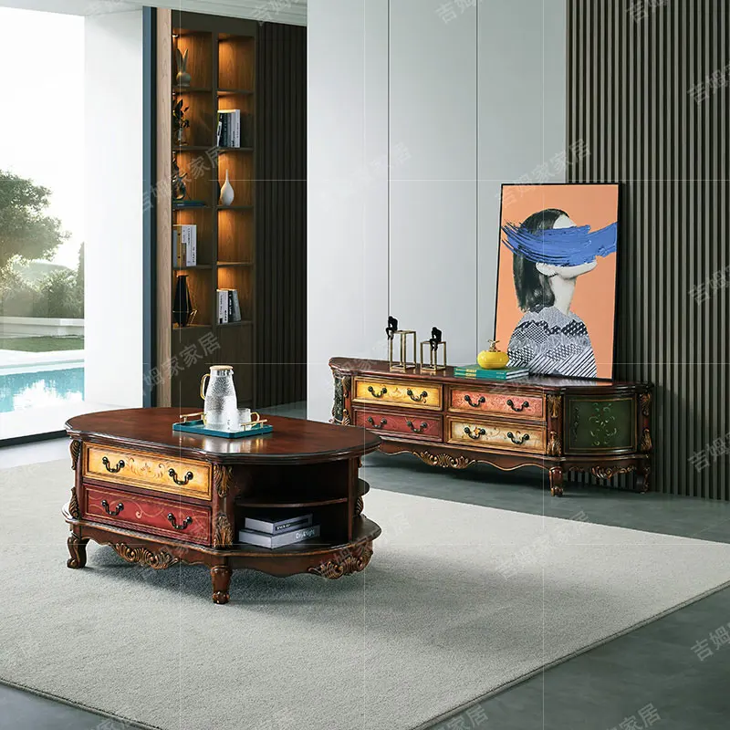 

HHAamerican журнальный столик из цельного дерева, комбинированный шкаф для телевизора, гостиная, расписный в европейском стиле шкаф для телевизора, ретро-видео шкаф, аудиовизу