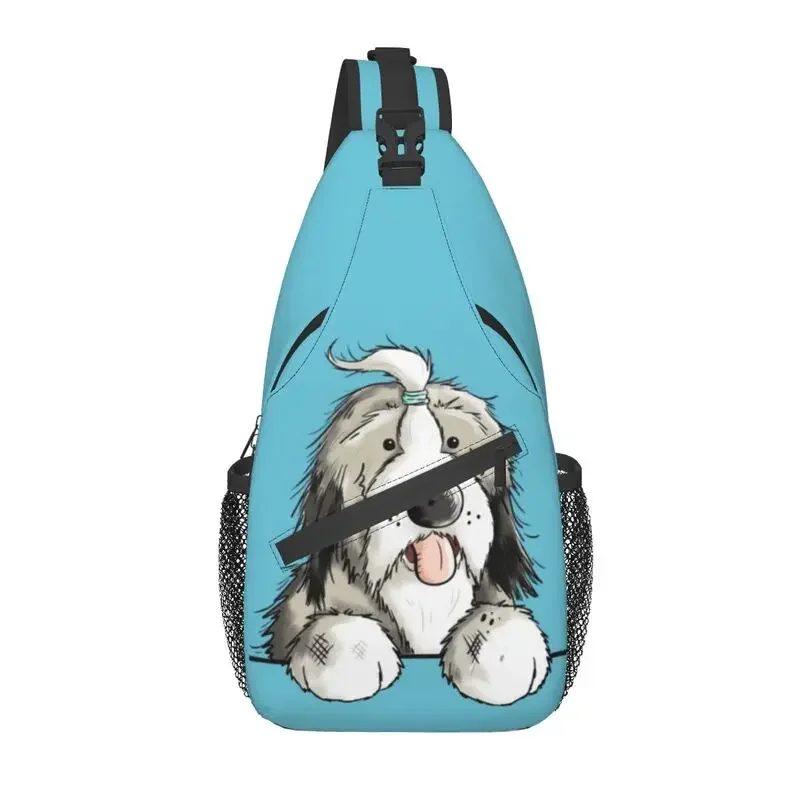 Casual Happy Bearded Collie Dog Sling Bag for Travel Hiking Men's Pet Animal Crossbody Chest Backpack Shoulder Daypack