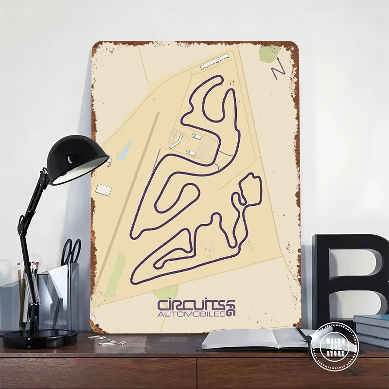 Race Track Map 3D Texture Printed Poster Custom Vintage Metal Tin Plate Sign for Wall Art House Decor Room Bedroom Decorations