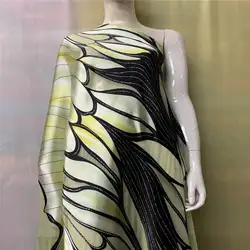 5 Yards latest high quality african silk satin fabric for lady dress printed silk sewing material. N05